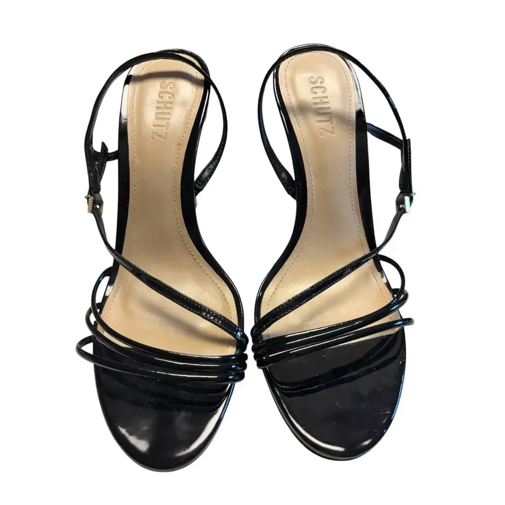 Schutz Black Patent Strappy Stiletto Heels Size 9